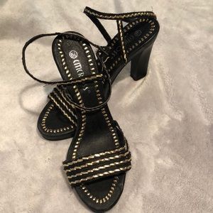 New Black and gold heeled sandals